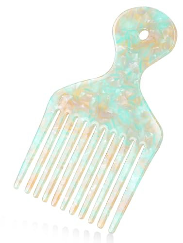 cobee Acetat Lockenkamm, Afro Kamm Grob Fingerstyler Kamm für Locken Grobzinkiger Lockenkamm mit Griff lockenkamm Fingerstyler Spezialkamm für Natürliches Lockiges Haar Dauerwelle(Hellgrün)