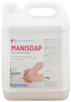 IMBALLAGGI 2000 - Sapone Liquido Mani Professionale, 1 x 5kg Cremoso Delicato, Gel Sapone Mani Igienizzante Disinfettante Dermatologicamente Testato a pH 5.5, Lavamani Ricarica Dispenser Industria