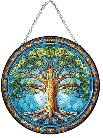 IGEAIIE Attrape-soleil en verre de 15,2 cm, magnifique ornement à suspendre pour fenêtre, arbre de vie, attrape-soleil en verre teinté pour décoration de la maison, fabricant d'arc-en-ciel pour salon,