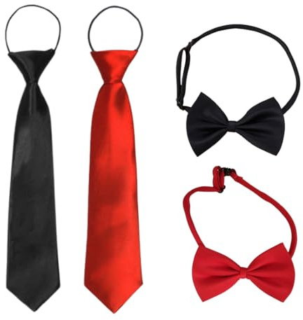 EORPAVU Cravates garçon, Ensemble nœud papillon pour enfants 4 pièces avec bande élastique réglable pour garçons et filles (noir, rouge)