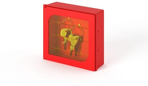 notlok Safety Work - Cassetta portachiavi di emergenza in plastica ABS | 13,5x12,5x4,5 cm | Vetro frangibile – rompere in caso di emergenza | Rosso brillante alta visibilità