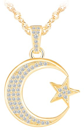 MOOFUN måne stjärna hänge kedja, halsband damer flickor silver 925 med zirkon, gnistrande stjärnhimmel kedjor för kvinnor mamma fru flickvän dotter, modesmycke för födelsedagar alla hjärtans dag mors