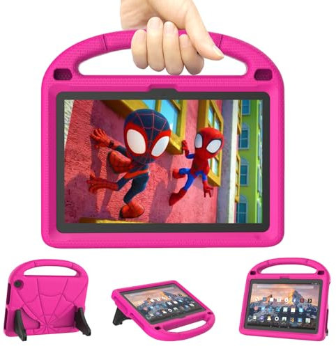 Amazon Fire HD 8 Tablet Case for Kids (12th/10th Gen, 2024/2022/2020), Not Fit Samsung TCL 8 inch, Mansiruyi Lightweight Shockproof 8“ Case with Handle Stand for Fire HD 8/Plus/Kids/Pro Tablet - Pink