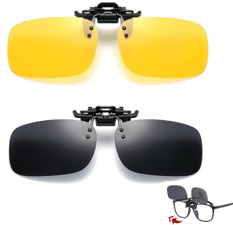 UZYXC 2 Pièces Clip Launettes Conduite de Nuit et Jour, Lunettes de Vision Nocturne Verres Jaunes Léger Clip Lunettes de Soleil pour Hommes Femmes Unisex Conduite