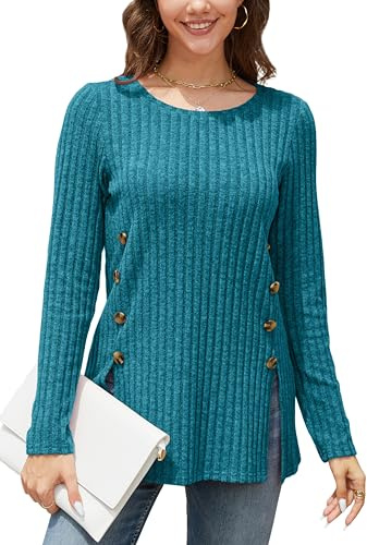 Enmain Maglione Donna Leggero Pullover Girocollo a Maniche Lunghe Maglia Casual Elegante per Invernale Autunno Verde Acqua M