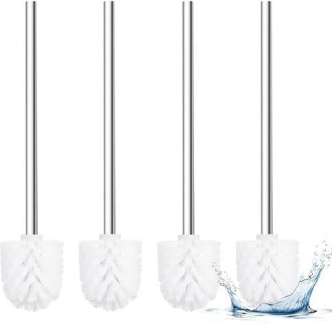 WC Bürste, Klobürste Weiß Ø7,5 cm,4 Stück,Toilettenbürste Weiß mit Edelstahlgriff, WC-Bürste Toilettenbürste Klobürsten Ersatz-Bürste für eine gründliche WC-Reinigung,Stehende Edelstahl-WC-Bürsten