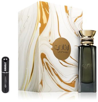 Laathani Extrait de Parfum 80 ml, Perfume Árabe Unisex de Larga Duración, Incluye Atomizador Recargable 5ML, Fragancia Dulce y Amaderada con Notas de Vainilla, Oud y Ámbar (Laathani)