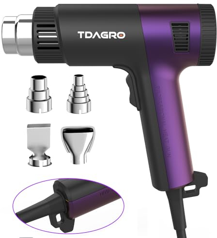 TDAGRO Heat Gun 1800W - Fast-Heat Hot Air Tool with Adjustable Temperature 122℉-1202℉(50℃-650℃),Two fan speeds Overload Protection 4 Nozzles for Shrink Tubing,vinyl wrap,crafting,Resin DIY.