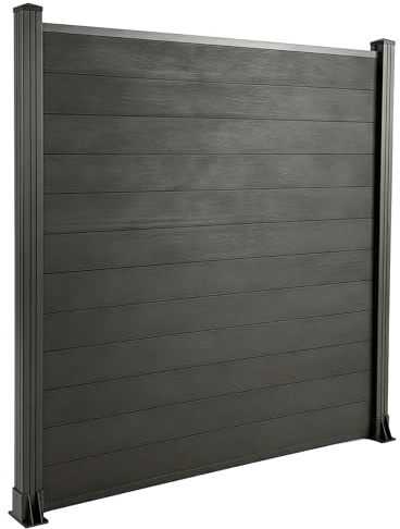 KARAT Recinzione in WPC Ignifugo - Frangivista con pali - Kit Paravista Completo - Recinzione da giardino, terrazza e garage - resistente ai raggi UV e alle intemperie (Ponza Nero | Pali in alluminio)