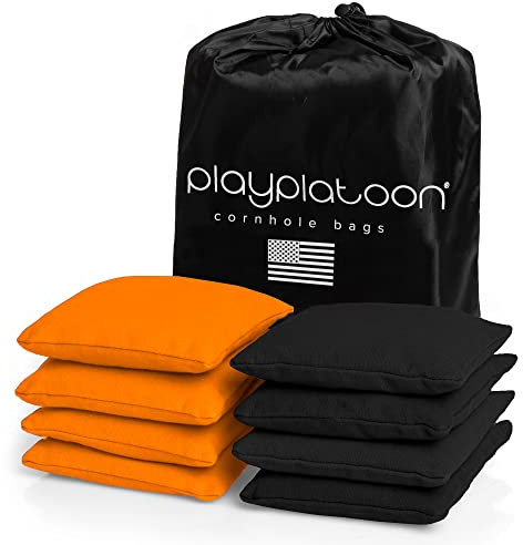 Play Platoon Cornhole Bags Set of 8, Orange & Black Duck Cloth