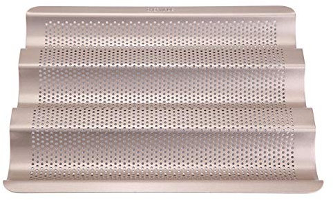 Kuuleyn Bandeja para Baguette, Bandeja para Hornear de Pan francés de 10 Pulgadas, Bandeja para Hornear Baguette Perforada, horneado Antiadherente de 3 Ranuras