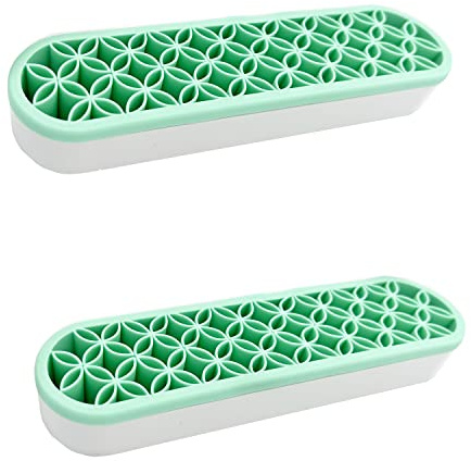 TANG SONG 2 PCS Silicone Make up Brush Holder Cosmetic Storage Box Desktop Organizers (Green)