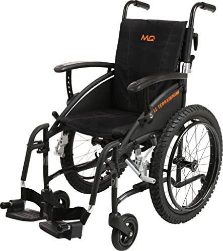 MobiQuip All Terrain Mini Children's Wheelchair, Self-Propelled - Black Frame, Small 14 Seat - Lightweight, Aluminium Folding Frame - Easy-Fold & Quick Release - Pneumatic Tyres & Ergonomic Design