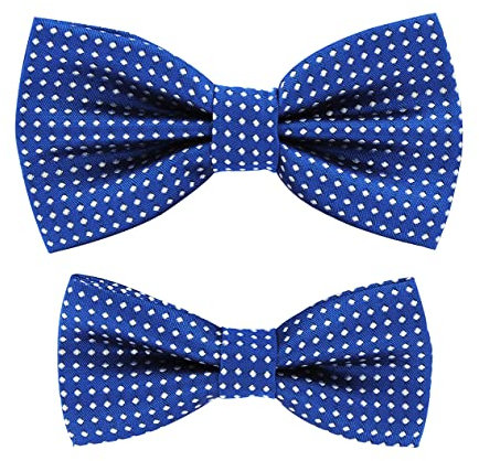 axy Vater-Sohn Fliegen Set im Partnerlook, bereits gebunden und verstellbar gepunktete Fliege Fotoshooting Familien Outfit (Blau)