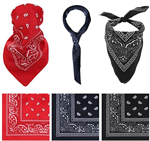Molain 3 Pieces Unisex Paisley Bandanas Cowboy Bandana Multifunction Handkerchiefs Paisley Print Head Scarf