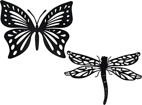 Yangers 2 pcs Metall Schmetterling Dragonfly Dekorationen Wand hängende Ornamente Gartendekoration Gartenstatuen Innenanhänger Zaun Art Yard Patio Schuppen Dekorationen Gartengeschenke für Frauen Home