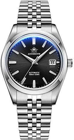 ADDIESDIVE Automatische Luxus-oder Herrenuhr 39 mm einfaches Zifferblatt Analog Jubilee Armband aus Stahl NH35A Bewegung Leuchtuhr 100M wasserdichte AD2029, Schwarz