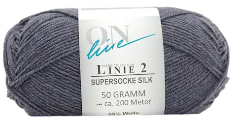 Online Garne Linie 2 Supersocke Silk | dunkelgraue Sockenwolle mit Seide und Merinowolle | Sockengarn 4fädig (4fach, 4ply) | 55% Wolle, 25% Polyamid, 20% Seide | Strumpfwolle 50g 200m (06 anthrazit)