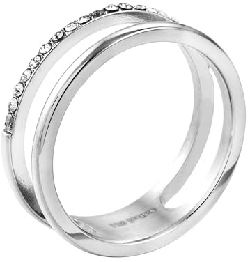 meditoys · Bague en acier inoxydable pour femme · Double anneau original en acier inoxydable avec pierres de cristal tout autour, 66 (21.0), Acier inoxydable