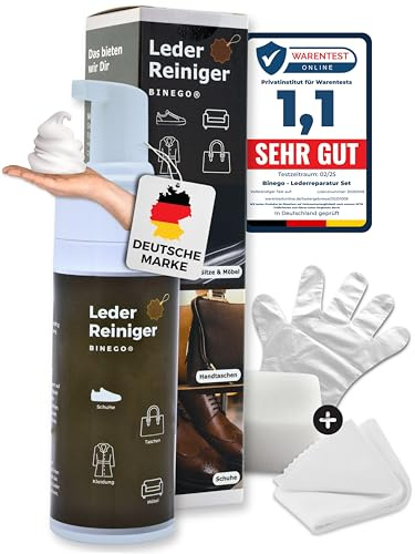 Binego® Lederpflege Set Leder & Kunstleder Pflegemittel - NEUHEIT - | Lederschaum Reinigung & Pflege Lederreiniger für Auto Sofa Schuhe