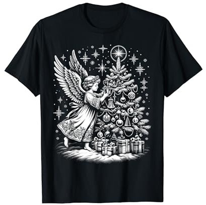 Vintage 1950er Christkind Weihnachtsengel Retro Schwarz & Weiß T-Shirt