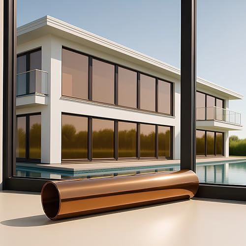 MARAPON ® Fensterfolie selbstklebend inkl. eBook mit Profitipps - Sichtschutzfolie Fenster mit Anti-UV - Milchglasfolie - Milchfolie (Spiegelfolie Braun, 1.05 x 2 m)