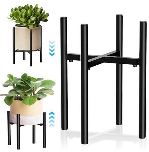 NVIYAM Blumenständer Verstellbarer, Pflanzenständer Metall Schwarz, Blumenhocker Pflanzenregal, Blumentopfhalter für Innen und Außenbereich, Blumentopfständer für 20-35 cm Töpfe, Pflanzenhocker