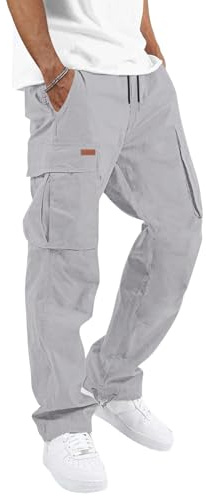 TARAINYA Pantalon Cargo Homme Coton Sergé Long | 97%Coton,3%élasthanne;Coupe Ample;Taille élastiquée Avec cordon De Serrage;2 Poches Latérales à Bouton-pression