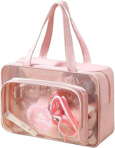 XFSRG Borsa Trasparente Necessaire Bagno Doppio Strato Impermeabile Cosmetico Beauty Case Organizzatore Viaggio Trasportabile Maniglia