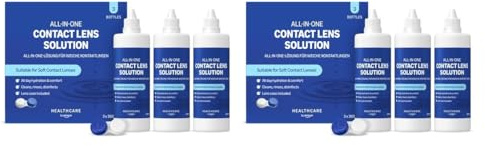 Healthcare by Amazon Solución única para lentes de contacto blandas, 3 x 360ml (Paquete de 2), (anteriormente Amazon Basic Care, el embalaje puede variar)