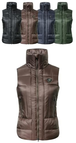 Covalliero - Damen Steppweste | taillierte Reitweste | wasserabweisende Pufferweste | Sportweste mit hohem Kragen & 2 Einschubtaschen | Reitbekleidung in Coffee | Größe XL