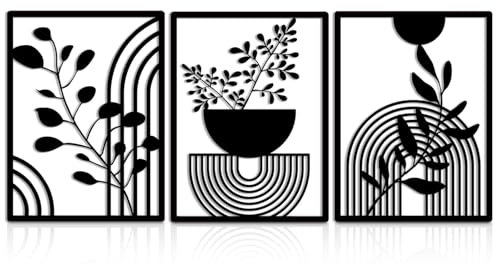 burkfeeg 3 Paneele Moderne Geometrische Metall-Wanddekoration Wanddeko Metall Schwarz Wand Deko Wall Decoration Living Room Wall Art Für Zuhause, Schlafzimmer, Wohnzimmer (30x40cm)