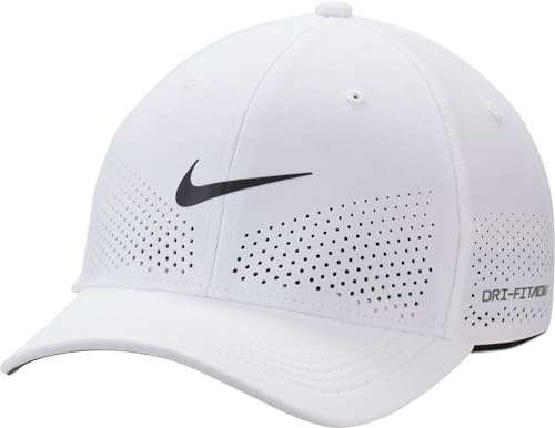 Nike Dri-Fit ADV Rise FB5633-100 Casquette texturée Swooshflex, Blanc/Anthracite/Noir, Taille M/L