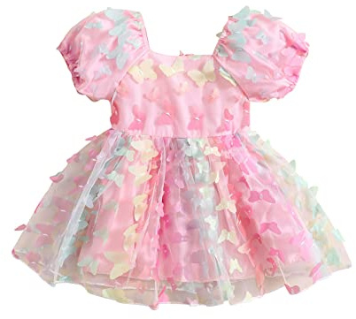 Felcia barn småbarn flicka prinsessklänning kort puffärm 3D fjäril tyll en linje klänning, A-flerfärgad, 3-4 År