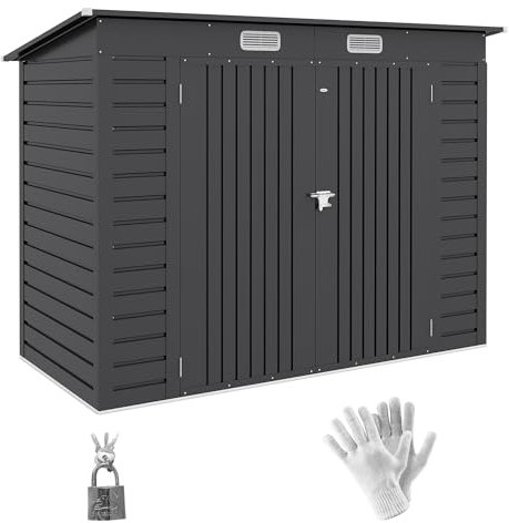 Outsunny Abri de Jardin en métal 3 m² Facile à Monter, cabane de Jardin 249x121x183cm Structure en Acier galvanisé améliorée, cabanon Rangement Outils Gants Portes verrouillables 2 aérations, Gris