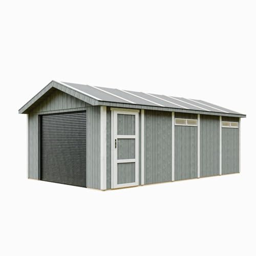 Garage di qualità premium 21 m²- L378xL648 cm- garage per auto, moto, biciclette, macchine da giardinaggio - Costruzione con pannelli LP Smartside - Timbela M992B-CAVERN STEEL