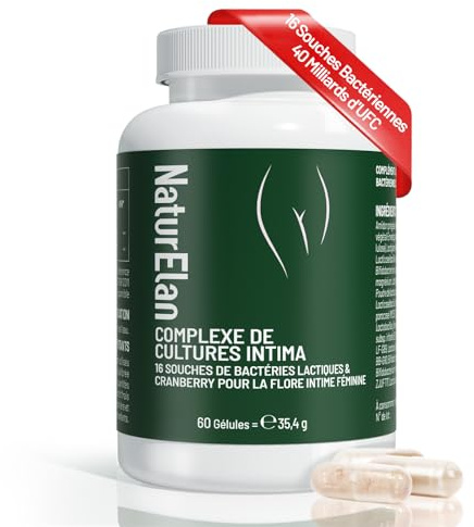 Probiotique Flore Intime – 16 Souches Bactériennes avec Canneberge (Cranberry), 40 Milliards d'UFC par Dose Journalière, Complexe de Souches pour la Flore Intime Féminine, Sans Gluten, 60 Gélules