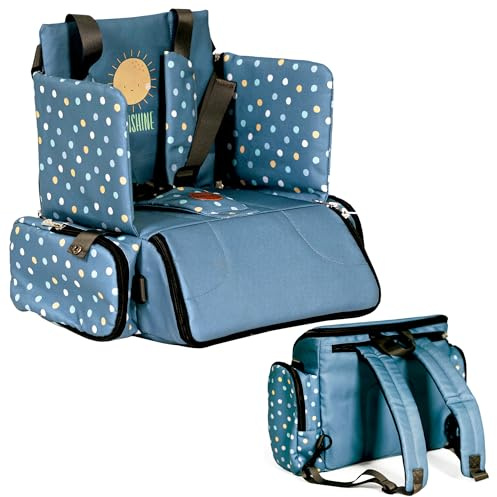 Olmitos Siège rehausseur pour bébé 3 en 1 : assise, sac à dos et bandoulière, sangles réglables, montage rapide, poches pratiques, compact pour voyage, universel (Sunshine)