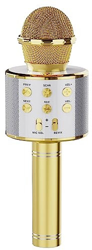 voijump Microfono Karaoke, Microfono Bluetooth KTV, Macchina Karaoke per Bambini, KTV Familiare, per Canto di festa, Regalo di compleanno (Oro)