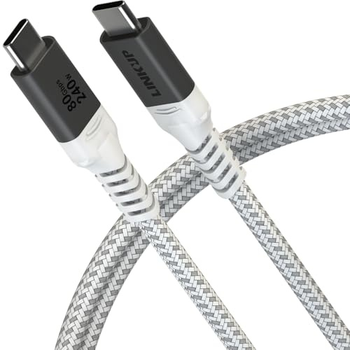 LINKUP - USB 4 Ver.2 Cable 80Gbps (60cm White) Thunderbolt 5/4/3 Compatible, 240W PD Charging, 16K/8K Display Support, USB-C High-Speed Data Cable for MacBook iPad Pro iPhone15/16 Samsung Galaxy &more