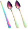 3pcs Grapefruit Spoons and Knife Set with Serrated Edge, Stainless Steel Grapefruit Curved Serving Utensils for Citrus Lemon Kiwi Melon Lime Apple Puree Pitaya Fruit Eating Tool (Colorful)