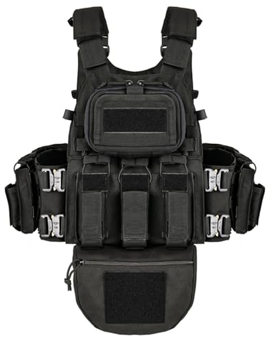 YAKEDA Tactical Training Vest with PALS System - Multi-Pocket Adjustable Straps Quick-Release Buckle for Hunting (US, Alpha, One Size, Regular, Regular, Black2.0)