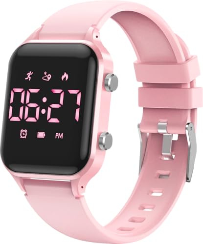 Timever Kids Digital Watches for Ages 5-14 Girls Boys,Kids Sports Watch Outdoor Digital Watches with Step Counting/Distance Calculation/Vibration Dual Alarm Clock/Stopwatch/5 ATM Waterproof-Pink