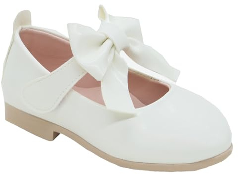 SIRRI Chaussures Plates Mary Jane à nœud pour Filles, à Crochets et Boucles, pour Mariage, Communion, fête Taille 33