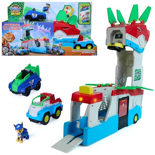 PAW Patrol: The Dino Movie, Dino Mobile Headquarters, 2-in-1 Transforming 55,8 cm Tall HQ Playset with Lights and Sounds, Includes Chase Action Figure and 2 Vehicles, Toys for Boys and Girls Ages 3+