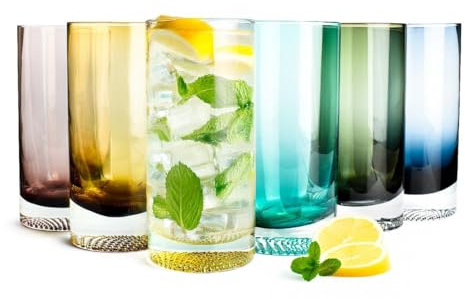 Sendez Lot de 6 verres à long drink colorés de 300 ml - Verres à eau, à jus, à cocktail