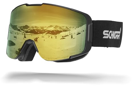 SCHNORR Kidsi Plus Gold S2/S3 - Kinder Skibrille, Anti-Fog, OTG Skibrille Kinder,Ski Snowboard Brille Brillenträger für Junior Jungen Mädchen Anti-UV Anti-Fog