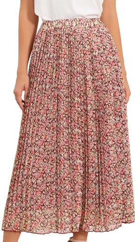 Allegra K Femme Jupe Maxi Imprimé Fleuri Taille Élastique Décontractée | Coupe Trapèze Taille Élastique Haute Ourlet Évasé Plissé Boho Été Léger