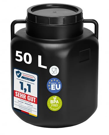 Garronda 50 litros Barril Cuadrado BPA-Libre y Barril para Piensos Boca Ancha Depósito de Agua con Tapa para Sauerkraut y Salmuera para Carne tonel para Agua de Lluvia GD-0088, Negro