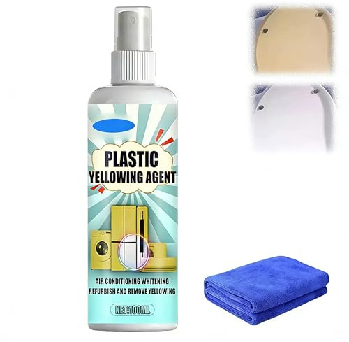 Heavy Duty Yellow Stain Remover, 100 ml Yellowing Remover Fast Acting - With a Cleaning Cloth, for Air Conditioner Toilet Seat Home Appliances Plastic Surface Cleaner (1PC)